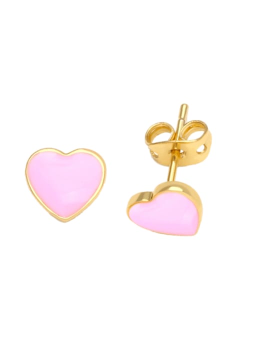 Pink Brass Enamel Heart Minimalist Stud Earring