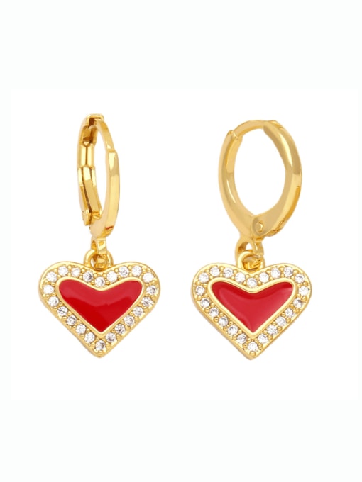 red Brass Enamel Heart Minimalist Huggie Earring