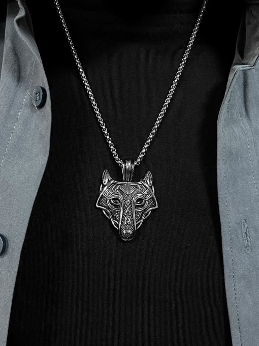 Open Sky Titanium Steel Hip Hop Wolf Hand Pendant Necklace 2