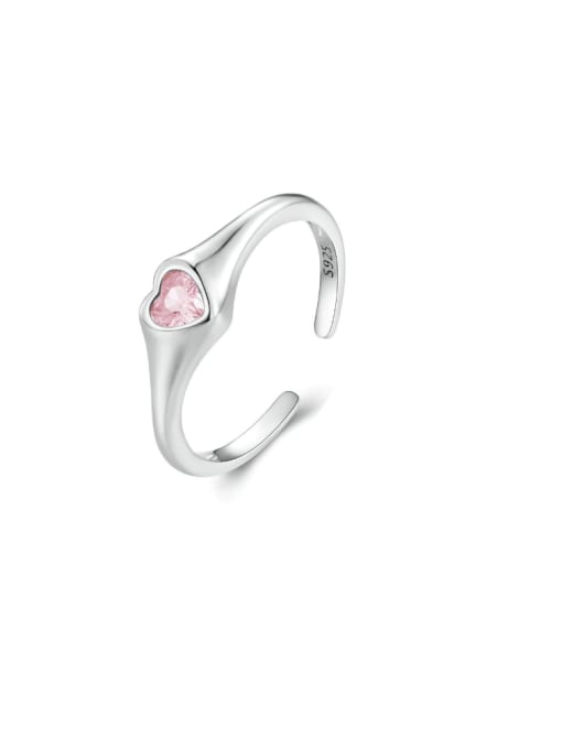 BSR495 E 925 Sterling Silver Cubic Zirconia Heart Minimalist Band Ring