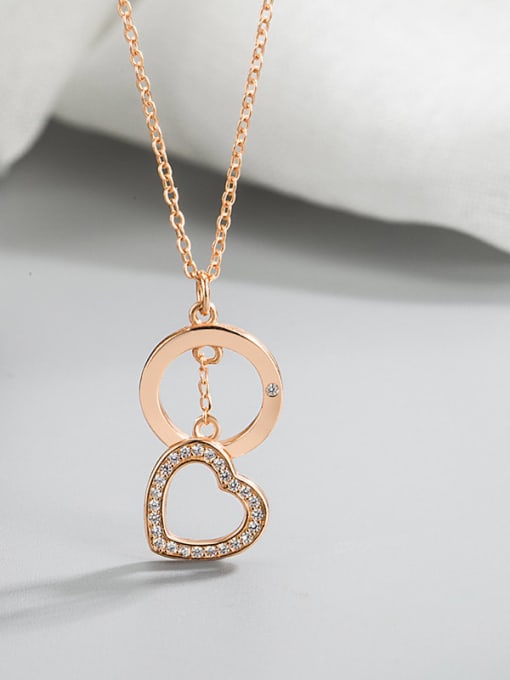 Rose Gold 925 Sterling Silver Cubic Zirconia Heart Minimalist Necklace