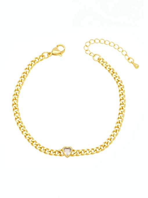 white Brass Cubic Zirconia Heart Vintage Link Bracelet