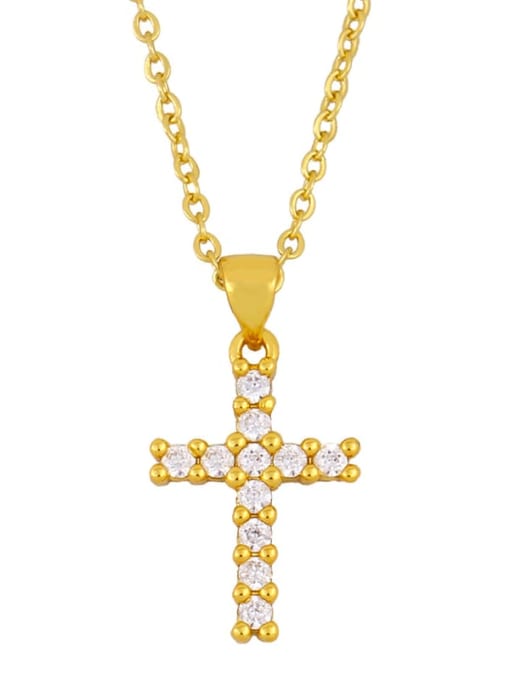 cross Brass Cubic Zirconia Heart Vintage Necklace
