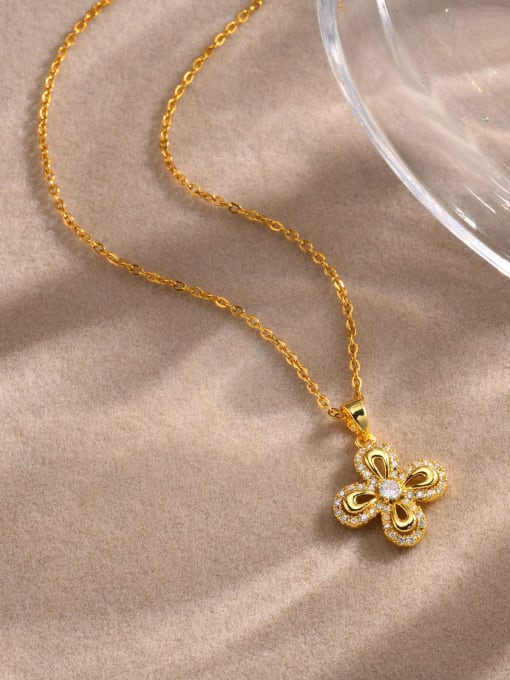 LI MUMU Brass Cubic Zirconia Flower Minimalist Necklace