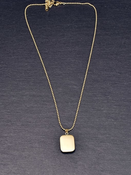 A TEEM Titanium Steel Glass Stone  Minimalist   Square Pendant Necklace 2