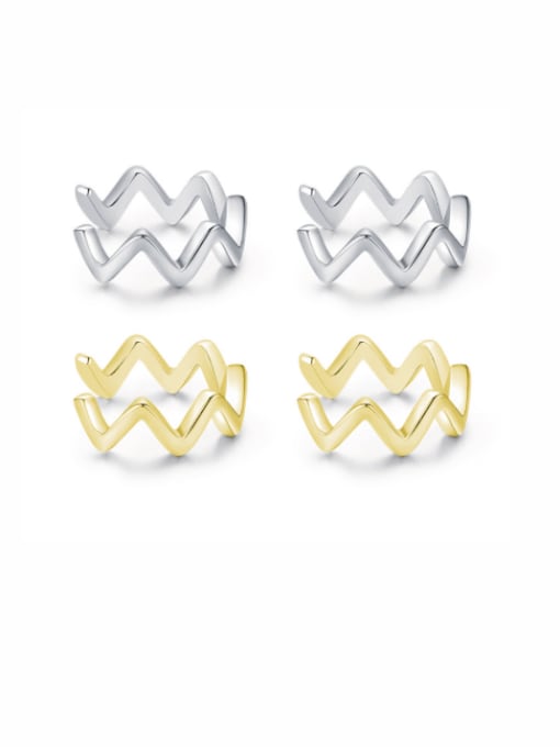 MODN 925 Sterling Silver  Minimalist Waves C shape Clip Earring 0