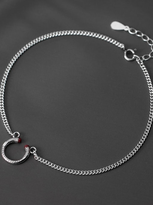 Rosh 925 Sterling Silver Vintage Texture Circle Trend Chain Anklet 2