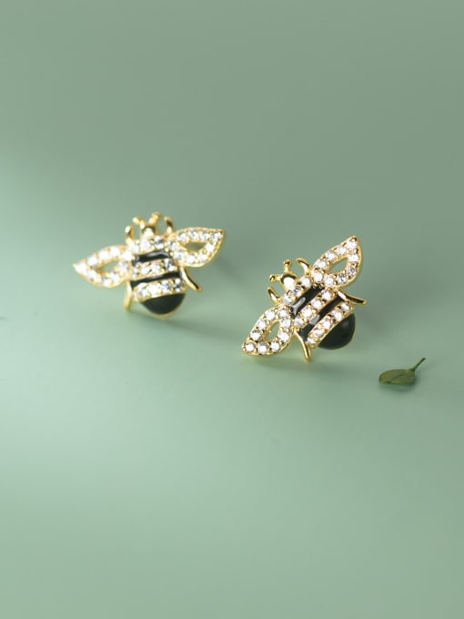 Rosh 925 Sterling Silver Cubic Zirconia Bee Cute Stud Earring