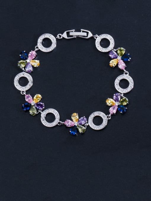 L.WIN Brass Cubic Zirconia Flower Luxury Bracelet 2