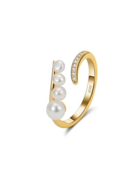 14K gold, adjustable ring 925 Sterling Silver Imitation Pearl Geometric Minimalist Earring