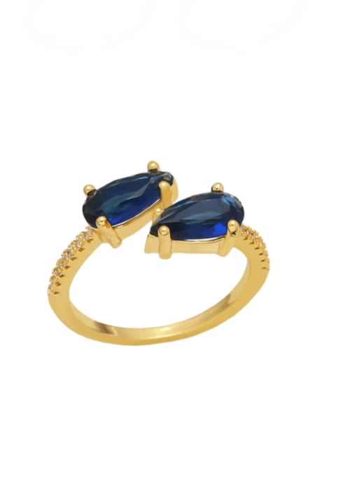 blue Brass Glass Stone Geometric Minimalist Band Ring