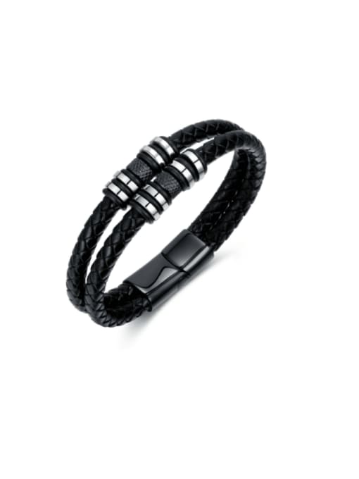 Open Sky Titanium Steel Artificial Leather Weave Hip Hop Strand Bracelet 0