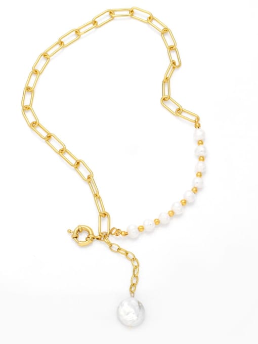 CC Brass Imitation Pearl Tassel Hip Hop Lariat Necklace