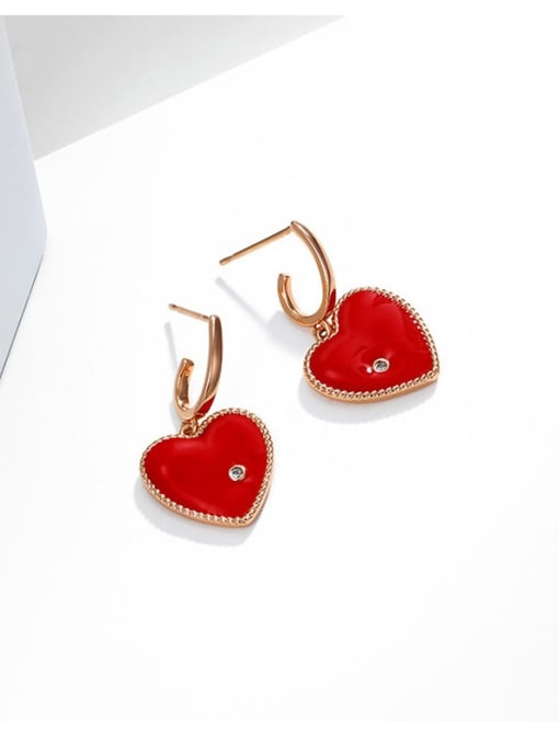 XP Alloy Cubic Zirconia Red Enamel Heart Dainty Drop Earring 3