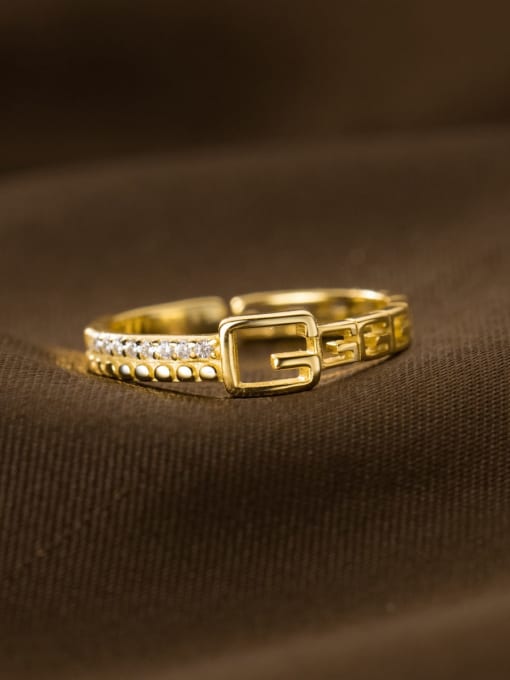 Gold 925 Sterling Silver Cubic Zirconia Geometric Minimalist Band Ring