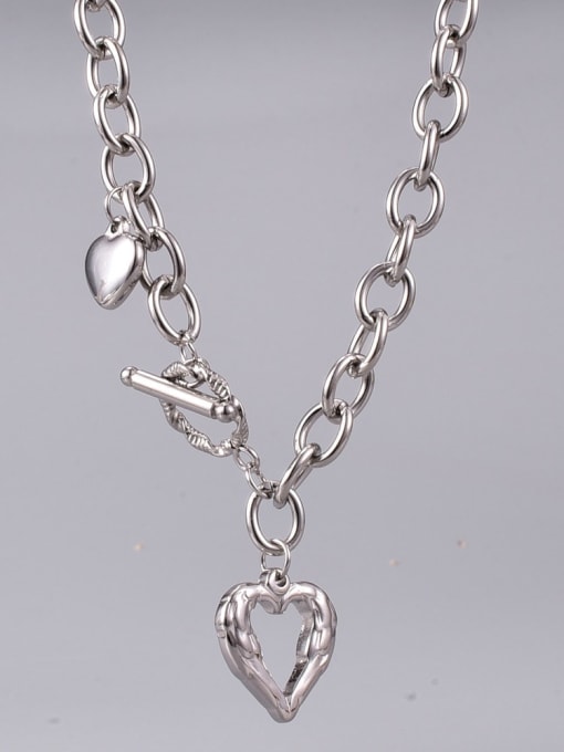 A TEEM Titanium Steel Hollow Heart Vintage  Pendant Necklace 1