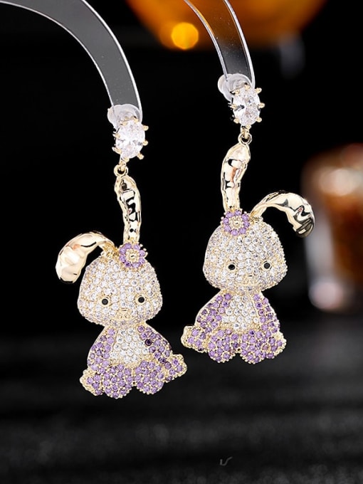 purple Brass Rhinestone Rabbit Luxury Cluster Earring