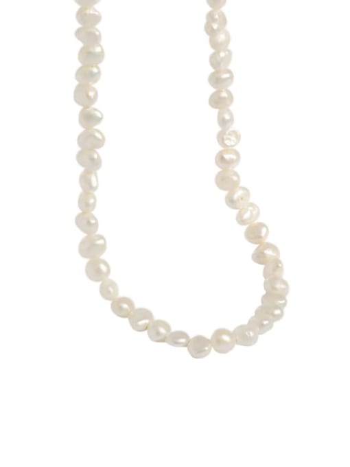 Platinum 925 Sterling Silver Freshwater Pearl Round Minimalist Necklace