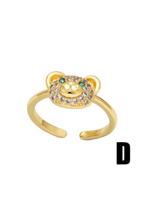 D Brass Cubic Zirconia Bear Vintage Band Ring