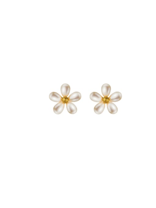 Rosh 925 Sterling Silver Imitation Pearl Flower Cute Stud Earring 0