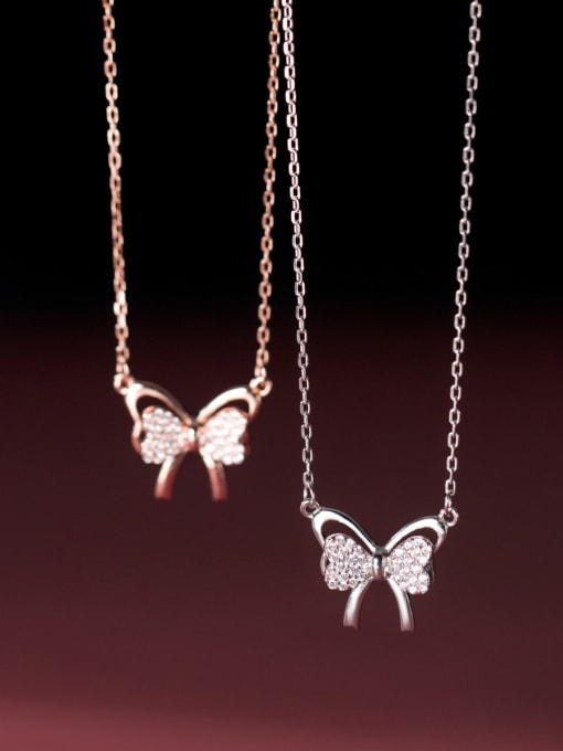 Rosh 925 Sterling Silver Cubic Zirconia Butterfly Minimalist Necklace