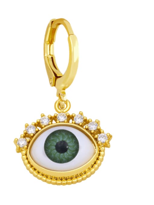 green Brass Cubic Zirconia Evil Eye Minimalist Huggie Earring