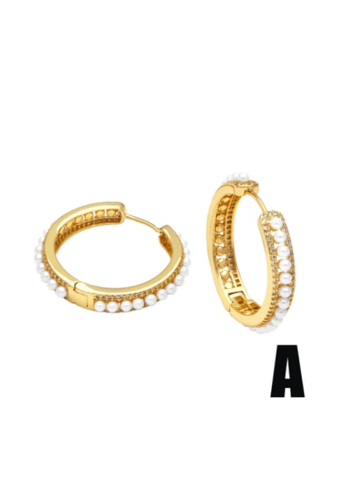 CC Brass Imitation Pearl Geometric Vintage Hoop Earring 3