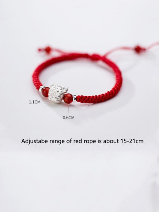 FAN 999 Sterling Silver With  White Gold Plated Cute Mouse Red Rope Hand Woven Bracelets 4