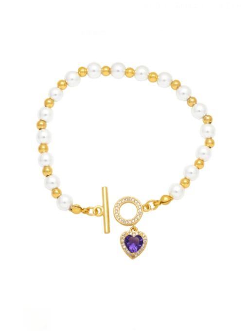 CC Brass Imitation Pearl Heart Bohemia Beaded Bracelet 3