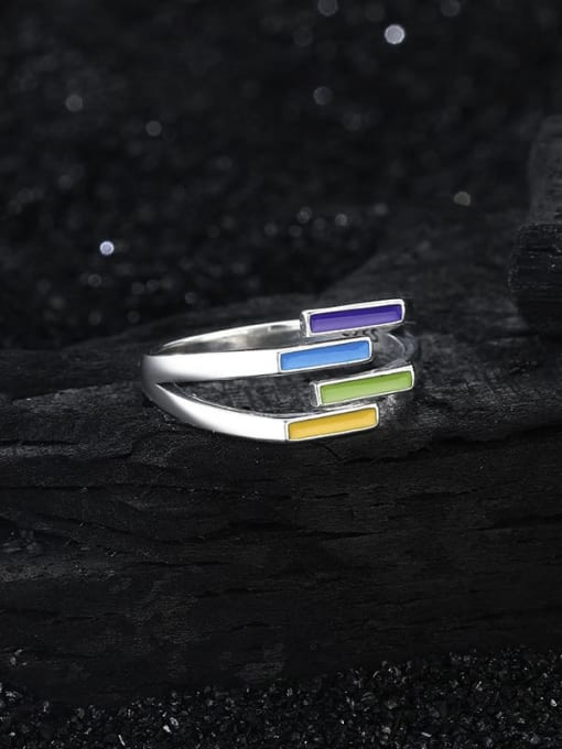 KDP-Silver 925 Sterling Silver Enamel Geometric Minimalist Stackable Ring 3