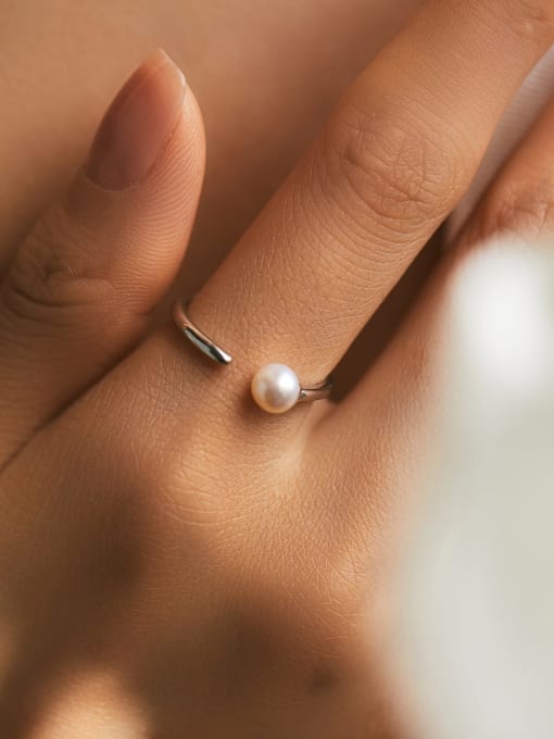 MODN 925 Sterling Silver Imitation Pearl Irregular Minimalist Band Ring 1