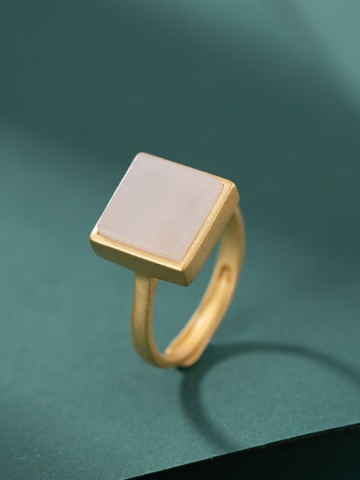DEER 925 Sterling Silver Jade Geometric Minimalist Band Ring 0