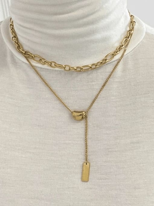18K gold Titanium Steel Tassel Hip Hop Double Layer Tassel Lariat Necklace