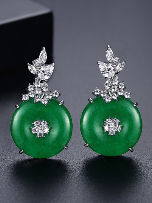 T05H20 Brass Emerald Geometric Ethnic Stud Earring