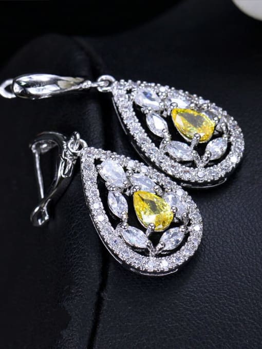 yellow Brass Cubic Zirconia Water Drop Luxury Drop Earring