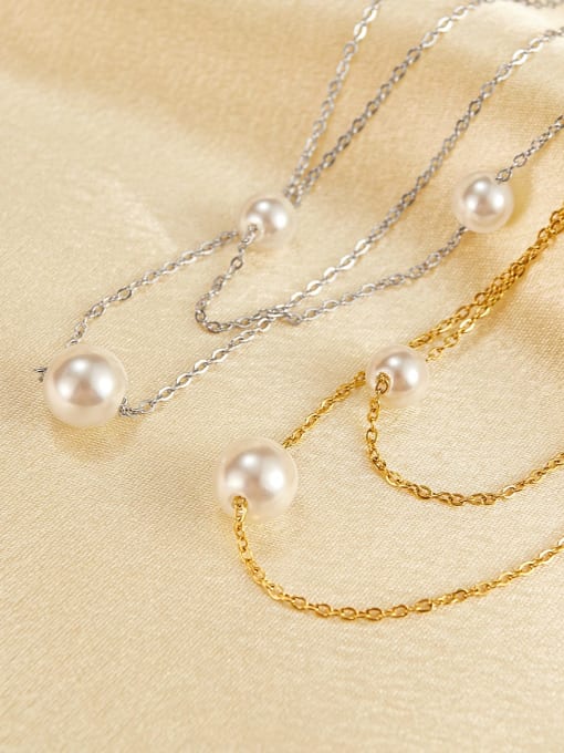 Open Sky Stainless steel Imitation Pearl Round Minimalist Multi Strand Necklace 3