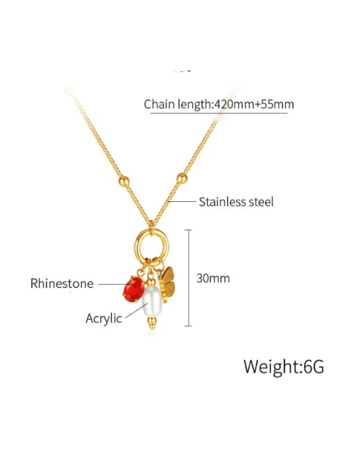 Open Sky Stainless steel Imitation Pearl Butterfly Hip Hop Necklace 2
