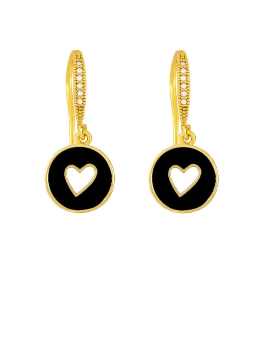 black Brass Enamel Heart Vintage Huggie Earring