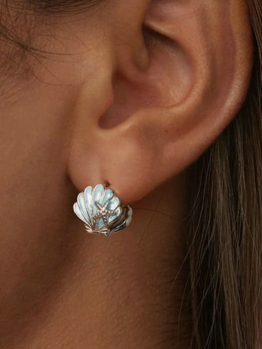 Jare 925 Sterling Silver Enamel Starfish shell Trend Huggie Earring 1