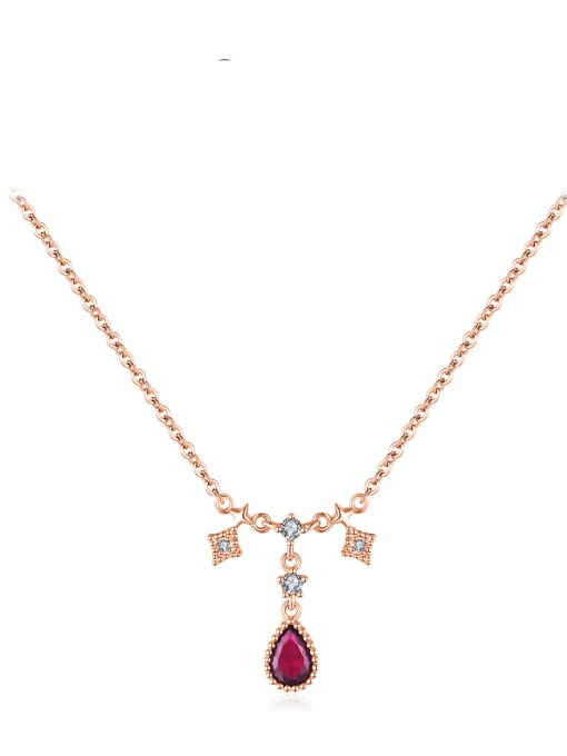 Rose gold Ruby 925 Sterling Silver Cubic Zirconia Water Drop Dainty Necklace