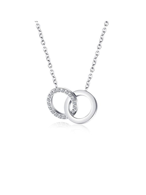 1557-platinum Titanium Rhinestone White Round Minimalist Necklaces