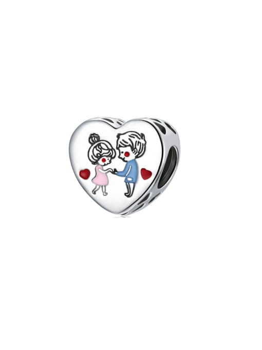 Platinum 925 Sterling Silver Enamel Cute Heart  DIY Pendant
