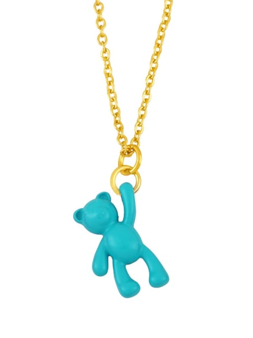 Light blue Brass Multi Color Enamel  Cute Bear Pendant Necklace