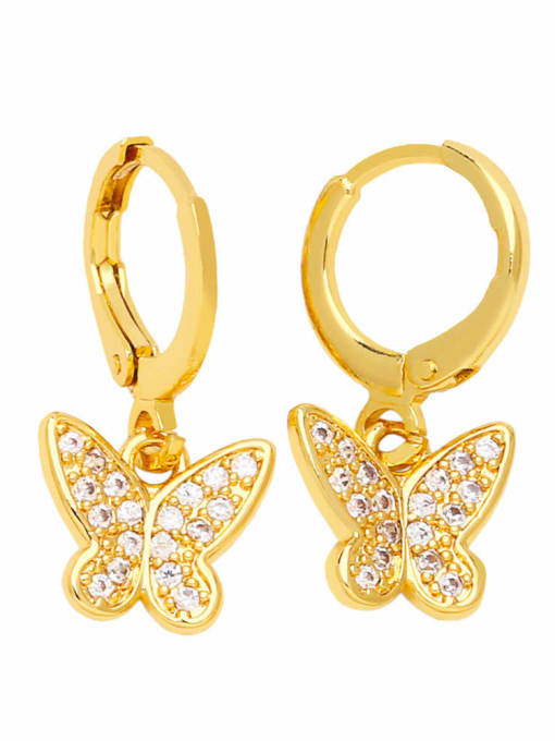 white Brass Cubic Zirconia Butterfly Vintage Huggie Earring