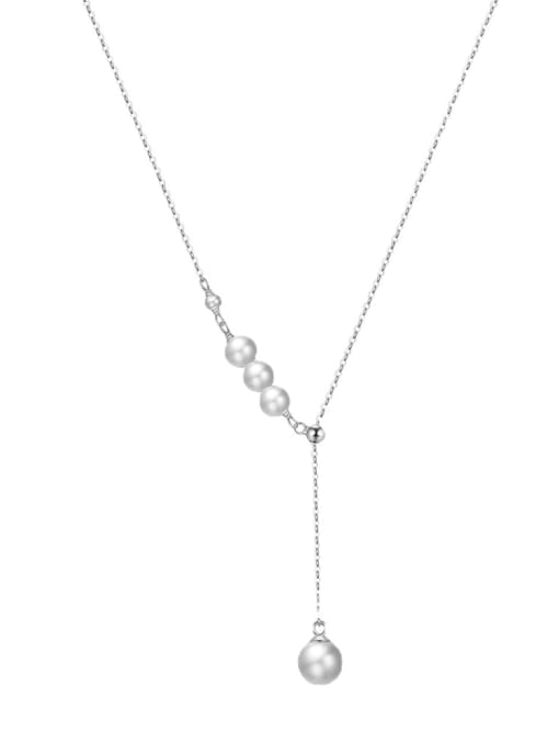 RINNTIN 925 Sterling Silver Freshwater Pearl Tassel Minimalist Lariat Necklace 0