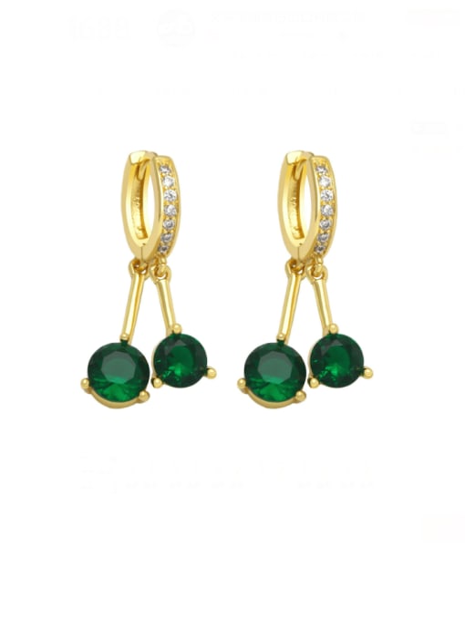 green Brass Cubic Zirconia Geometric Tassel Vintage Drop Earring