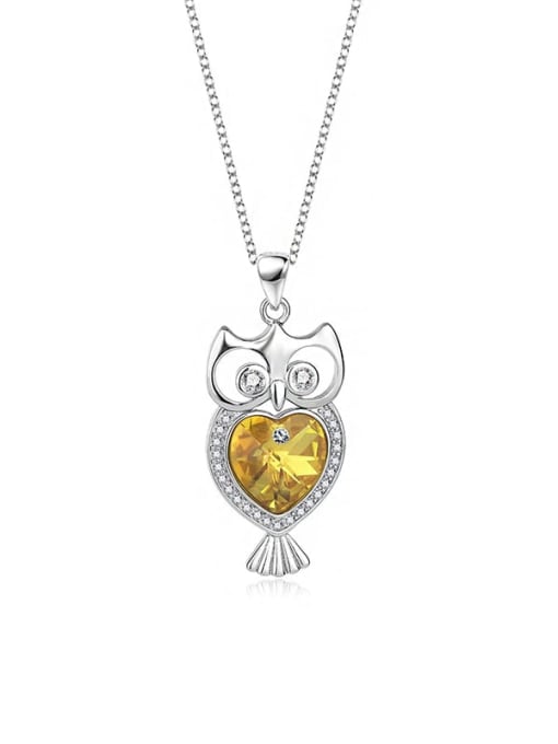 JYXZ 050 (gold) 925 Sterling Silver Austrian Crystal Owl Classic Necklace