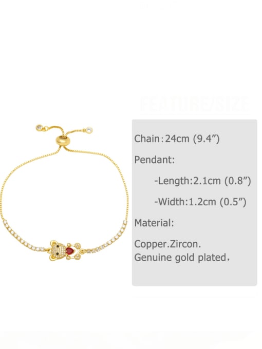 CC Brass Glass Stone Bear Heart Cute Adjustable Bracelet 4
