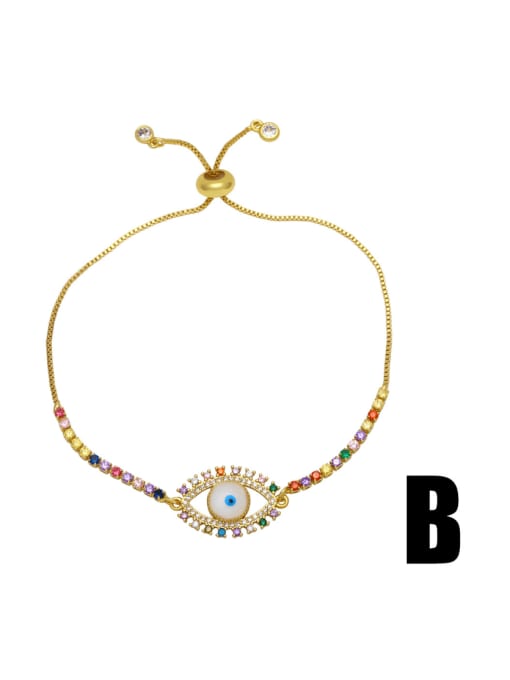 B Brass Cubic Zirconia Multi Color Evil Eye Vintage Adjustable Bracelet