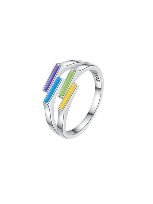 KDP-Silver 925 Sterling Silver Enamel Geometric Minimalist Stackable Ring 0